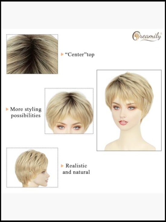 Synthetic Pixie Cut Wig with Bangs Layered Wavy Short Hair Natural Look Heat main image 4